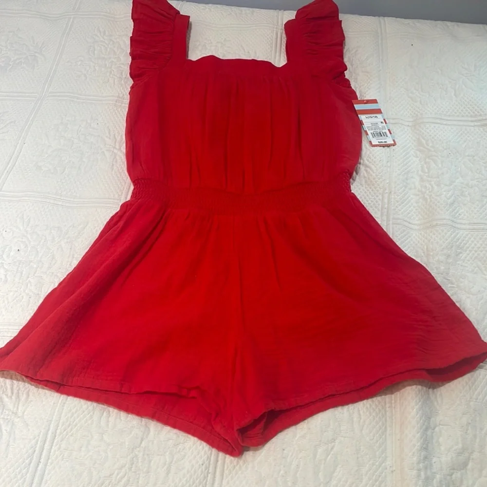 Cat and Jack NWT red cotton girls romper size L 10-12. Bright red- elastic waist - Picture 1 of 4